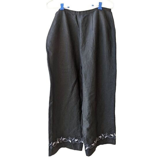 Sandro Sport Women's Black Embroidered Hem Linen Blend Pants Size 12 - Picture 1 of 5